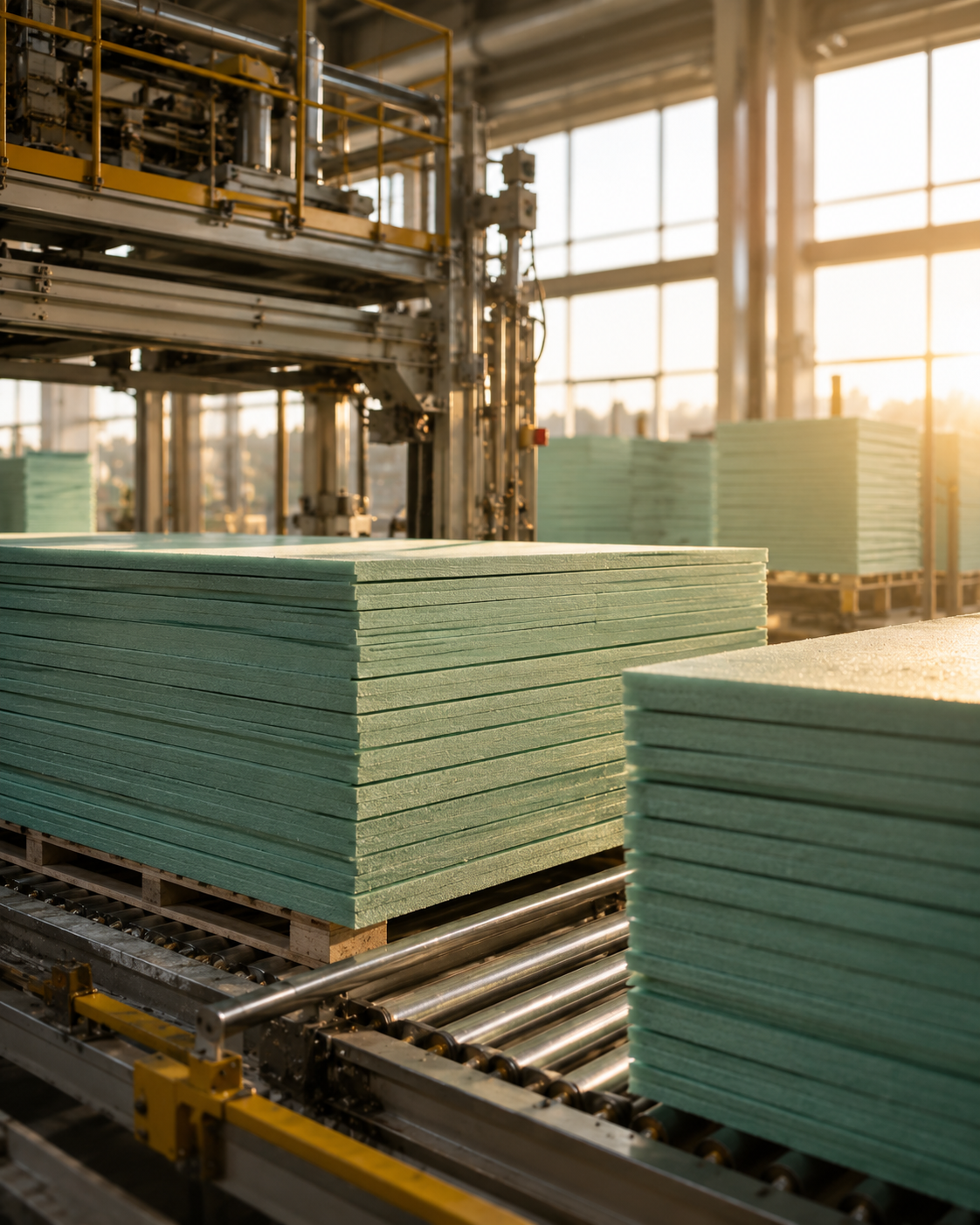 Modern insulation boards and industrial material processing detail